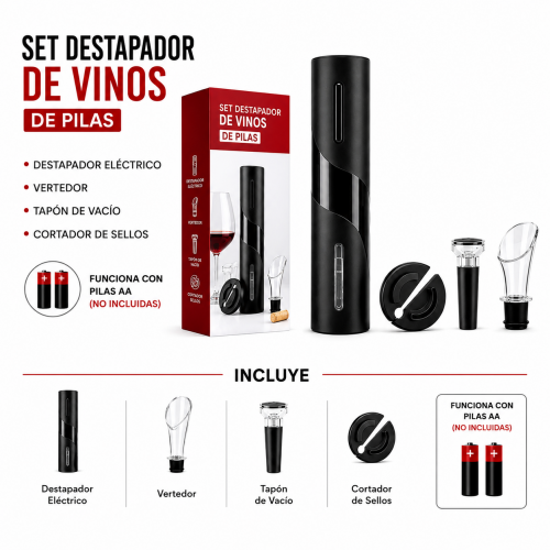 SET DESTAPADOR DE VINO ELECTRICO (PILAS)