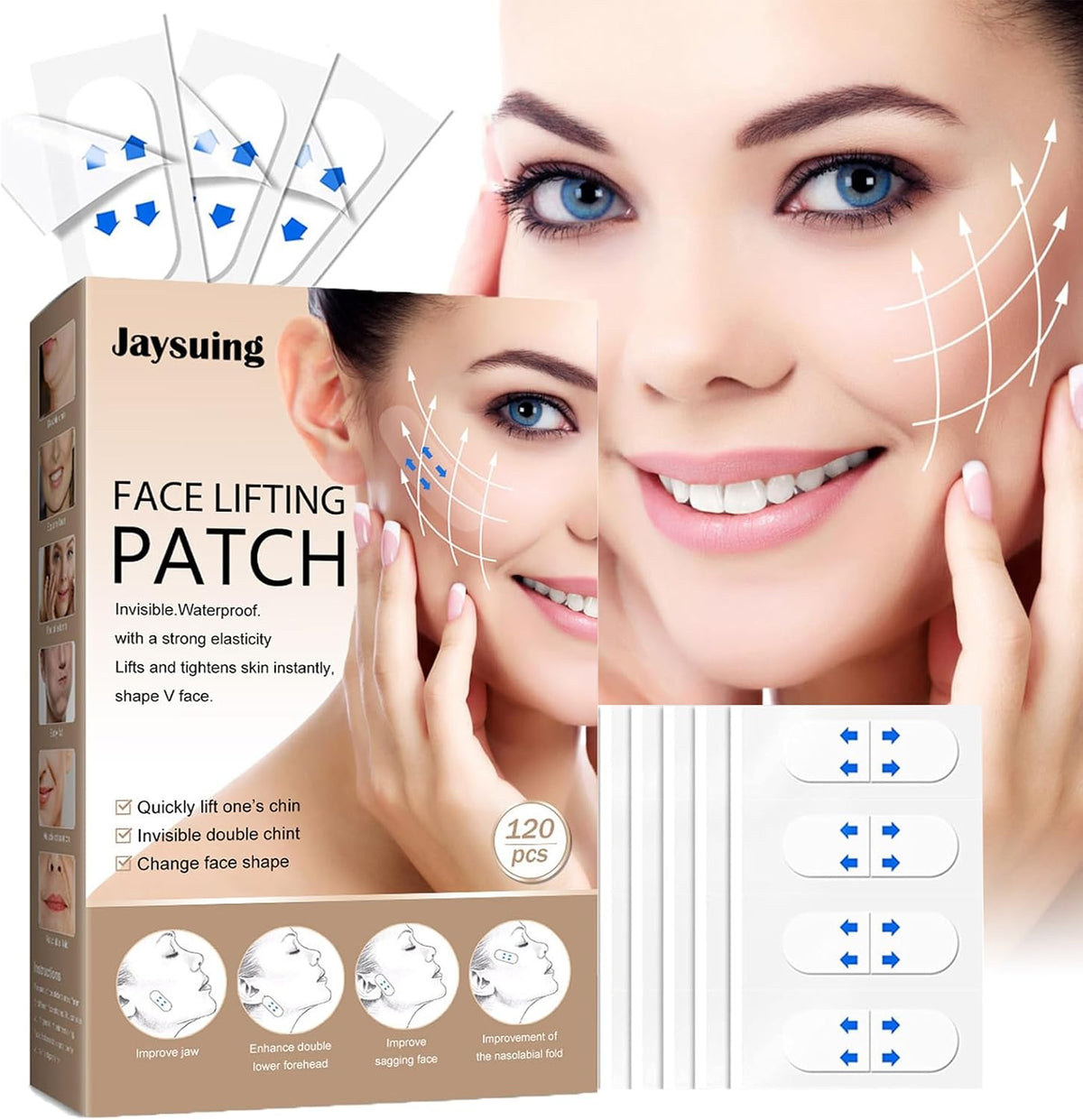 120 unidades de cinta adhesiva facial para lifting, parches faciales adhesivos para levantar arrugas al instante